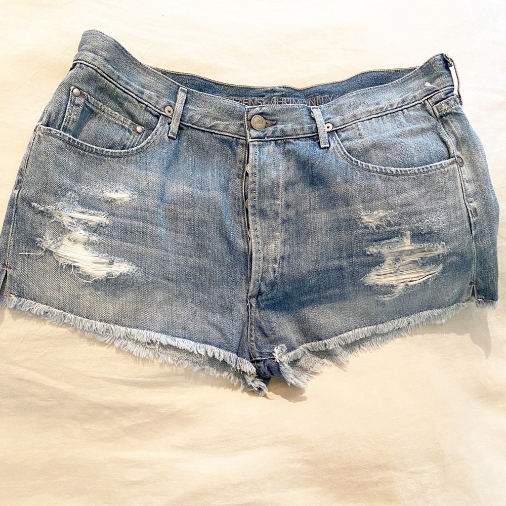 Citizens of Humanity Chloe Shorts 31 Denim Cut Off White Distressed